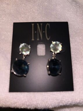 INC International Concepts Clear and Blue Double Drop Earrings